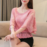 Summer Loose Lace Blouse Women 2025 Butterfly Sleeve Chiffon Shirt Woman Fashion Casual Floral White Shirt Tops Blusas 4073