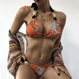 New Print Metal Halter Bikini 2025 Women Swimsuit Female Swimwear Two-pieces Bikini set Brazilian Bather Push Up Bathing Suit