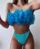 2025 New Sexy 3D Flower Mesh Ruffled Swimsuit High Waist bikini Women Bandeau Swimwear Female Two Pieces Bikini set Bathing Suit