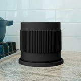 Half Mid-Century Ribbed Planter with Drainage and Saucer