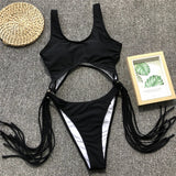 Splicing High Cut Out One Piece Swimsuit Women Tassel Swimwear Female Sexy Bathing Suit String Leopard Bikini 2025 Monokini Lady