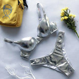 Shiny PU Faux Leather Bikini 2025 Push Up Swimsuit Women Swimwear Female Two-pieces Bikini set Bra Cup Bather Bathing Suit Swim