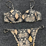 Sexy Snake Printed Underwired Bra Cup Bikini Women Swimsuit Female Swimwear Two pieces Bikini set Micro thong Bathing Suit Swim