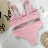 Sexy Sport Button Bikini 2025 Bandeau Swimwear Women Ribbed Swimsuit Female Two pieces bikini set Bathers Push Up Bathing Suit