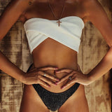 Sexy Sparkling Shiny Ribbed Bandeau Bikini 2025 Women Swimsuit Female Swimwear Two piece Bikini Set Triangle Bathing suit Swim