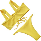 2025 Micro Bikinis Ribbed Bikini Set Women Sexy Swimsuit Mujer Bandeau Bikinis Lace Up Stylish Bathing Suit Wide Straps Swimwear