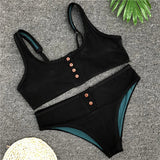 Sexy Sport Button Bikini 2025 Bandeau Swimwear Women Ribbed Swimsuit Female Two pieces bikini set Bathers Push Up Bathing Suit