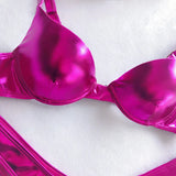 Shiny PU Faux Leather Bikini 2025 Push Up Swimsuit Women Swimwear Female Two-pieces Bikini set Bra Cup Bather Bathing Suit Swim