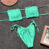 Tie Dye Pleated Ruffled Bikinis Bandeau Bikini Women Swimsuit Female Swimwear Two-pieces Bikini Set Hollow Out Bathing Suit Swim