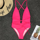New 2025 Sexy Deep V Neck Wrap Around Female Swimwear One Piece Swimsuit Women Backless Monokini High Cut Bathing Suit Swim Lady