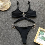 Metal Rings Bikinis Hollow Out Bikini Women Swimsuit Female Brazilian Swimwear Two Pieces Bikini Set High Cut Bathing Suit Swim