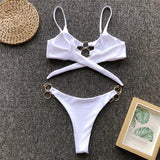 Metal Rings Bikinis Hollow Out Bikini Women Swimsuit Female Brazilian Swimwear Two Pieces Bikini Set High Cut Bathing Suit Swim
