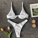 Sexy Neon V-bar Underwired Bikini 2025 Female Ribbed Swimsuit Women Thong Swimwear Two-pieces Bikini set Push up Bathing Suit