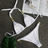 Halter Metal Chains Rhinestone Diamond Bikini Women Swimsuit Female Swimwear Two Pieces Bikini set Brazilian Bathing Suit Swim