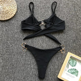 Metal Rings Bikinis Hollow Out Bikini Women Swimsuit Female Brazilian Swimwear Two Pieces Bikini Set High Cut Bathing Suit Swim
