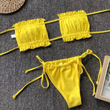 Tie Dye Pleated Ruffled Bikinis Bandeau Bikini Women Swimsuit Female Swimwear Two-pieces Bikini Set Hollow Out Bathing Suit Swim