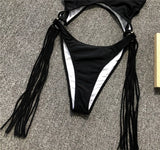 Sexy Splicing Tummy Cut Out Female Swimwear One Piece Swimsuit Women Tassel Monokini Bather String Bathing Suit Swim Bodysuit