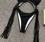 Splicing High Cut Out One Piece Swimsuit Women Tassel Swimwear Female Sexy Bathing Suit String Leopard Bikini 2025 Monokini Lady