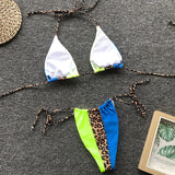 Splicing Leopard Mini Micro String Bikini Women Swimwear Female Swimsuit Two Pieces Bikini Set Halter Bather Bathing Suit Swim