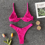 High Cut V-bar Underwired Bikini Women Swimsuit Female Micro Thong Swimwear Two-pieces Bikini Set Push Up Bathing Suit Swim Lady