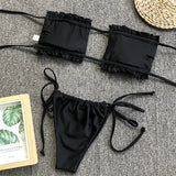 Tie Dye Pleated Ruffled Bikinis Bandeau Bikini Women Swimsuit Female Swimwear Two-pieces Bikini Set Hollow Out Bathing Suit Swim