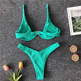 Sexy Neon V-bar Underwired Bikini 2025 Female Ribbed Swimsuit Women Thong Swimwear Two-pieces Bikini set Push up Bathing Suit