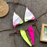 Zebra Print Halter micro Bikini 2025 women Bandeau String Swimsuit Female swimwear Neon Shiny bikini set Leopard Bathing Suit
