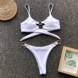 Metal Rings Bikinis Hollow Out Bikini Women Swimsuit Female Brazilian Swimwear Two Pieces Bikini Set High Cut Bathing Suit Swim