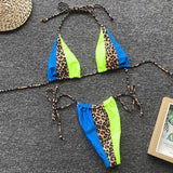 Splicing Leopard Mini Micro String Bikini Women Swimwear Female Swimsuit Two Pieces Bikini Set Halter Bather Bathing Suit Swim
