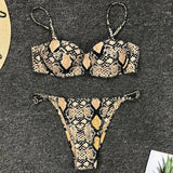 Sexy Snake Printed Underwired Bra Cup Bikini Women Swimsuit Female Swimwear Two pieces Bikini set Micro thong Bathing Suit Swim