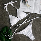 Halter Wrap Around Bikinis Diamond Bikini Women Swimsuit Female Swimwear Two Pieces Bikini Set Brazilian Bathing Suit Swim Lady