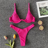 High Cut V-bar Underwired Bikini Women Swimsuit Female Micro Thong Swimwear Two-pieces Bikini Set Push Up Bathing Suit Swim Lady