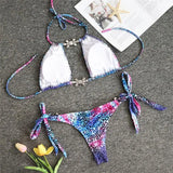 Splicing Jewelled Diamond Bikini Women Halter Swimsuit female Thong Swimwear Two Pieces Bikini Set Hollow out Bathing Suit Swim