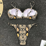 Sexy Snake Printed Underwired Bra Cup Bikini Women Swimsuit Female Swimwear Two pieces Bikini set Micro thong Bathing Suit Swim