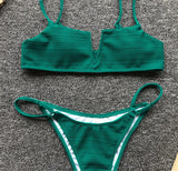Ribbed Polka Dot Bikinis V-Bar Underwired Bikini Women Swimwear Female Swimsuit Two Pieces Bikini Set High Cut Bathing Suit Swim