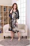 Plus Size Black Women's Summer Lounge Robe Lady New Sexy Home Dress Rayon Nightgown Large Loose Sleepwear Bathrobe Gown S002-B