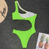 2025 Sexy One shoulder Female Swimwear One piece swimsuit Women Monokini Bather Trikini High cut Out Bathing suit Swim Bodysuit