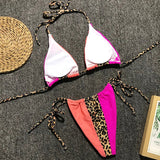Splicing Leopard Mini Micro String Bikini Women Swimwear Female Swimsuit Two Pieces Bikini Set Halter Bather Bathing Suit Swim