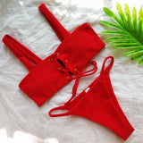 2025 Micro Bikinis Ribbed Bikini Set Women Sexy Swimsuit Mujer Bandeau Bikinis Lace Up Stylish Bathing Suit Wide Straps Swimwear