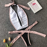 2025 Deep V Female Halter Swimwear One Piece Swimsuit Women Backless Monokini High Cut Wrap Around Bathing Suit Swim Bodysuit