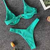High Cut V-bar Underwired Bikini Women Swimsuit Female Micro Thong Swimwear Two-pieces Bikini Set Push Up Bathing Suit Swim Lady