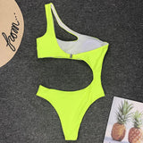 Asymmetric One shoulder Female Swimwear One piece swimsuit Women Monokini Bather Trikini High Cut Out Bathing Suit Swim Bodysuit