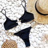 Metal Rings Bikinis Hollow Out Bikini Women Swimsuit Female Brazilian Swimwear Two Pieces Bikini Set High Cut Bathing Suit Swim
