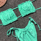 Tie Dye Pleated Ruffled Bikinis Bandeau Bikini Women Swimsuit Female Swimwear Two-pieces Bikini Set Hollow Out Bathing Suit Swim