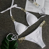 Halter Metal Chains Rhinestone Diamond Bikini Women Swimsuit Female Swimwear Two Pieces Bikini set Brazilian Bathing Suit Swim