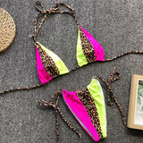 Splicing Leopard Mini Micro String Bikini Women Swimwear Female Swimsuit Two Pieces Bikini Set Halter Bather Bathing Suit Swim