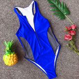 2025 Sexy Splicing Mesh Zipper Female Swimwear One Piece Swimsuit Women Monokini High Cut Bather Bathing Suit Swim Lady Bodysuit