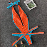 2025 Deep V Female Halter Swimwear One Piece Swimsuit Women Backless Monokini High Cut Wrap Around Bathing Suit Swim Bodysuit