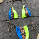 Zebra Print Halter micro Bikini 2025 women Bandeau String Swimsuit Female swimwear Neon Shiny bikini set Leopard Bathing Suit