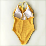 S - XXL Sexy Ribbed Ruffled One Piece Swimsuit Women Swimwear Female Monokini High Cut Bather Bathing Suit Swim Wear Bodysuit